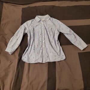 Talbots Women's Size 1X Butterflies Long Sleeve Collared Buttondown Dress Shirt